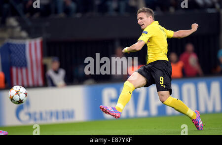 Anderlecht, Belgique. 1 octobre, 2014. Ciro immobile de Borussia Dortmund marque le 1-0 au cours de la Ligue des champions de l'UEFA GROUPE D match de football entre le RSC Anderlecht et Borussia Dortmund au stade Constant Vanden Stock à Anderlecht, Belgique, 01 octobre 2014. Dpa : Crédit photo alliance/Alamy Live News Banque D'Images