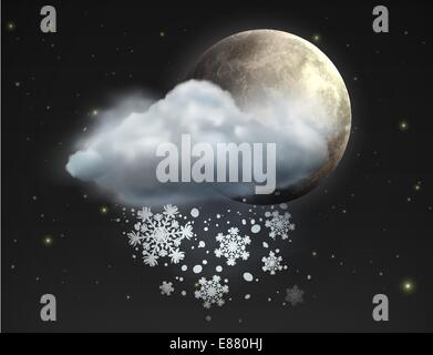 Vector illustration of cool seul icône météo - lune avec neige et nuages dans le ciel de nuit Illustration de Vecteur