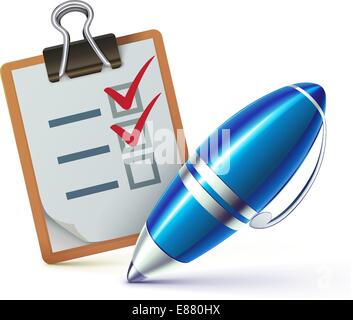Vector illustration d'une liste sur un bloc-notes avec un stylo à bille élégant contrôler les tâches Illustration de Vecteur