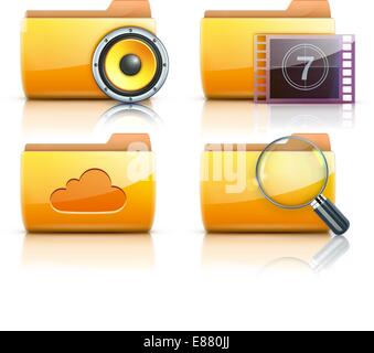 Vector illustration de quatre icônes de dossier Ordinateur interface jaune Illustration de Vecteur