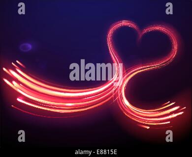 Illustration Vecteur de résumé fond rouge floue avec forme de coeur magic neon light lines Illustration de Vecteur