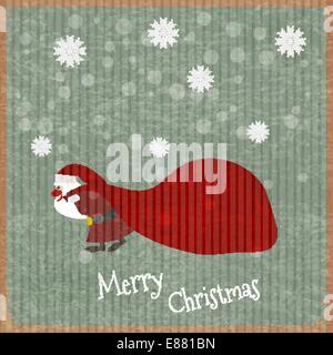 Le Père Noël avec un sac de cadeaux sur un vieux grunge background Illustration de Vecteur