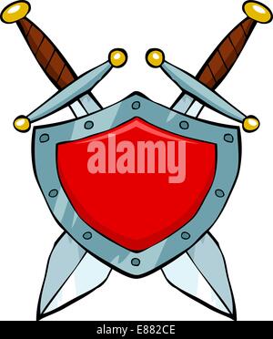 Cartoon red shield et épées vector illustration Illustration de Vecteur
