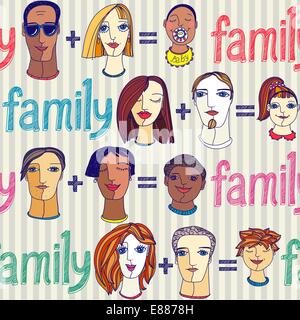 Motif transparent vecteur avec différents visages d'adultes et d'enfants Illustration de Vecteur