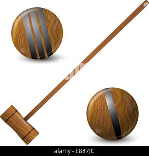 Marteau en bois et boules de croquet Illustration de Vecteur