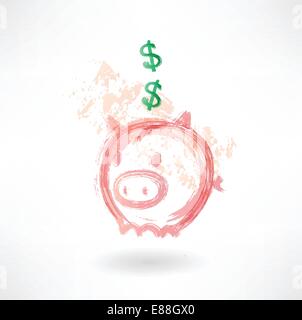 L'icône grunge tirelire cochon Illustration de Vecteur