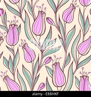 Vector floral pattern transparente avec des tulipes roses Illustration de Vecteur