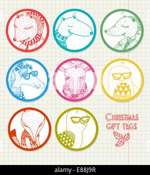 Vector set d'étiquettes cadeaux avec animaux drôles Illustration de Vecteur