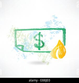 Dollar de papier dans l'icône grunge incendie Illustration de Vecteur