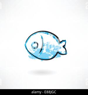 L'icône grunge poisson simple Illustration de Vecteur