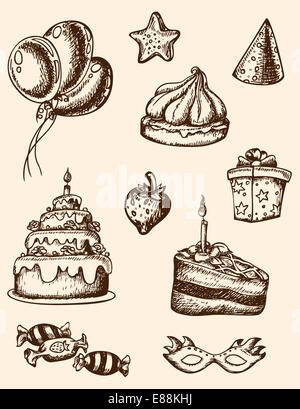 Vector vintage à la main pour la conception d'éléments d'anniversaire Illustration de Vecteur