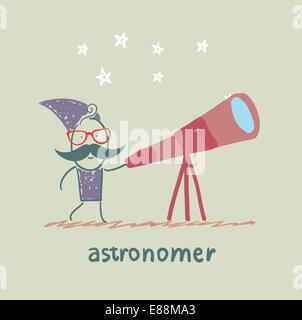 Dans un télescope à l'Astronome Illustration de Vecteur