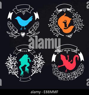 Vector set de cadres avec des fleurs vintage Abstrait Animaux Illustration de Vecteur