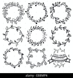 Vector set d'images floral dessiné à la main Illustration de Vecteur