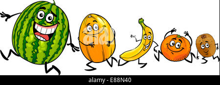 Cartoon Illustration de l'exécution de drôles de caractères alimentaire Fruits Banque D'Images