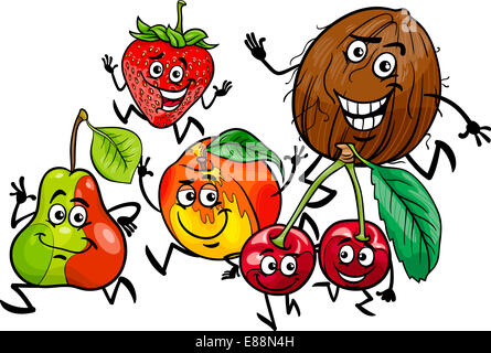 Cartoon Illustration de bonne course caractères alimentaire Fruits Banque D'Images