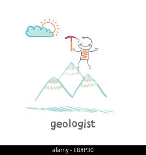 Géologue se dresse sur la colline Illustration de Vecteur