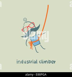 Industrial climber hanging on a rope Illustration de Vecteur