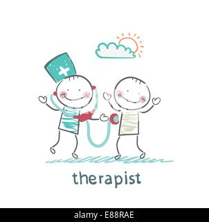 Thérapeute écoute un patient stéthoscope Illustration de Vecteur