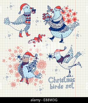 Vector set de jolis oiseaux de Noël Illustration de Vecteur