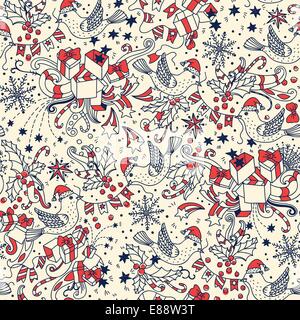 Transparente motif Noël vecteur avec les oiseaux, cadeaux et décorations de Noël Illustration de Vecteur