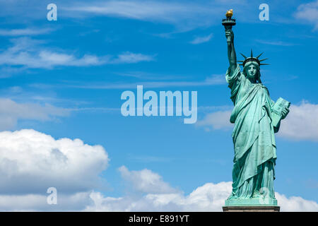 La Statue de la liberté sur Liberty Island au milieu du port de New York, Manhattan, New York - Etats-Unis. Banque D'Images