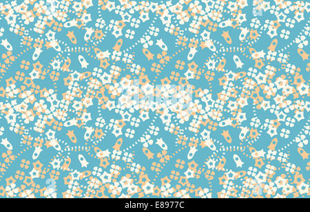 Retro Seamless pattern de petites fleurs, des étoiles et des roquettes Banque D'Images