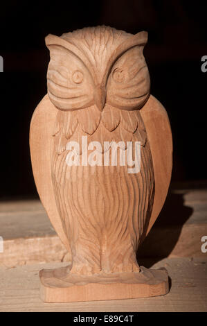 Hibou en bois sculpté richement Banque D'Images