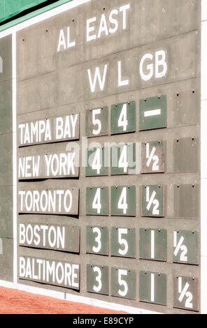 Fenway Park's Green Monster section du manuel du classement de l'AL de bord. Banque D'Images