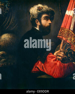 Jacopo Tintoretto, Portrait d'un homme comme Saint George, Italien, 1518 - 1594, 1540/1550, huile sur toile Banque D'Images