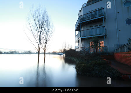 Appartements 'Bridge', quai Chertsey Surrey , tamise inondé Banque D'Images