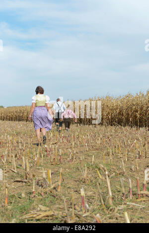 Balades en famille cornfield, Bavière, Allemagne Banque D'Images