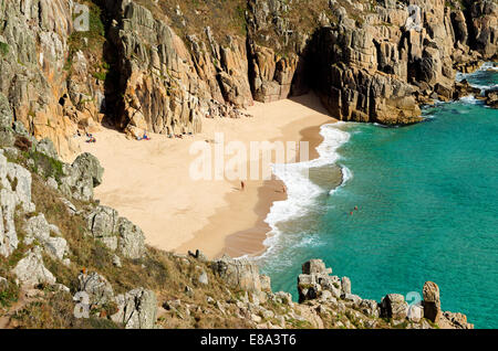 Un Pednvounder naturalists plage près de Porthcurno à Cornwall, Royaume-Uni Banque D'Images