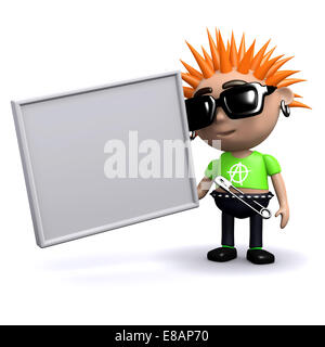 3D render of a punk holding a blank banner Banque D'Images