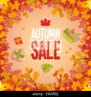 Vente d'automne affiche publicitaire dans une trame de fond sur les feuilles Banque D'Images