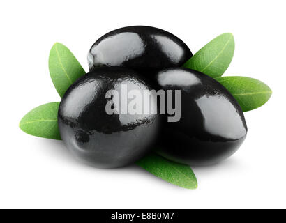 Trois olives noires isolated on white Banque D'Images