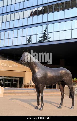 Famille de la Sculpture du cheval par Harry O'Hanlon, Ville édifice municipal, Calgary, Alberta, Canada Banque D'Images