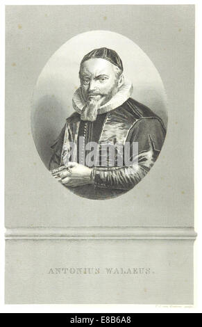Une illustration détaillée et un dessin cartographique de Arend (1910), page 292, représentant l'œuvre d'Antonius Walaeus. Le croquis comprend des caractéristiques géographiques et des points de repère tels que représentés par Walaeus. Banque D'Images