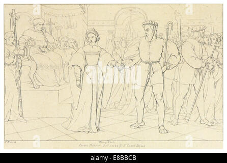 Une illustration de l'édition 1828-33 de Howard de « Henry VIII » de Shakespeare, capturant un moment dramatique de la pièce. Banque D'Images