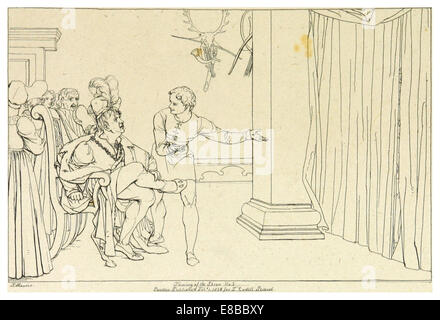 Une illustration tirée de la publication de Howard en 1828-33 de « The Taming of the Shrew » de Shakespeare, volume 2, page 179, présentant une carte ou un dessin lié à la pièce. Banque D'Images