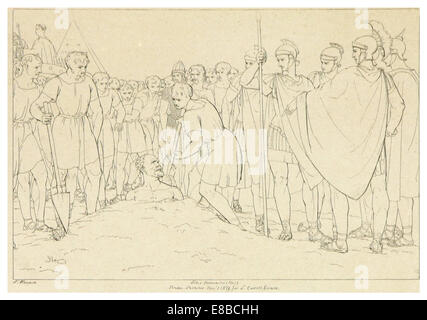 Cette illustration tirée de l'édition 1828-33 de Howard de Titus Andronicus de Shakespeare fournit une interprétation visuelle des thèmes, personnages et scènes de la pièce. Banque D'Images