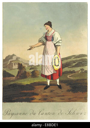 REINHARDT(1822), Costumes Suisses -CANTON DE SCHWYTZ, PAYSANNE DU VALLC389E DE MUOTTA Banque D'Images