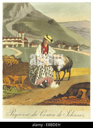 REINHARDT(1822), Costumes Suisses -PAYSANNE DU CANTON DE SCHWYTZ - VALLC389E DE MUOTTA Banque D'Images