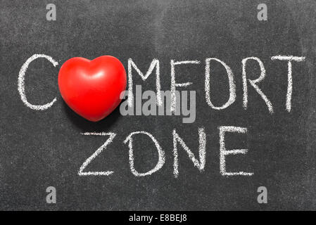 Zone de confort expression à la main sur tableau noir avec le symbole de coeur au lieu d'O Banque D'Images