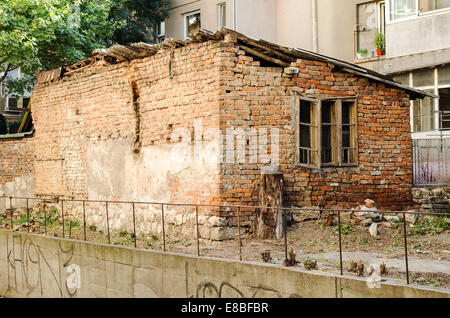 Vieux Mur avec fenêtre cassée et arbre Banque D'Images