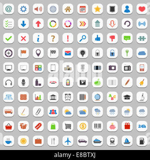 Collection d'icônes, comprend une télévision shopping, Voyage, la météo, les transports, la navigation, l'électronique, de l'éducation, les thèmes de sécurité Banque D'Images