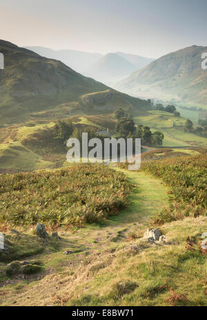 Vue depuis l'automne Hallin ont chuté au cours de l'église St Pierre, Martindale, Beda tête et la NAB, Lake District Banque D'Images