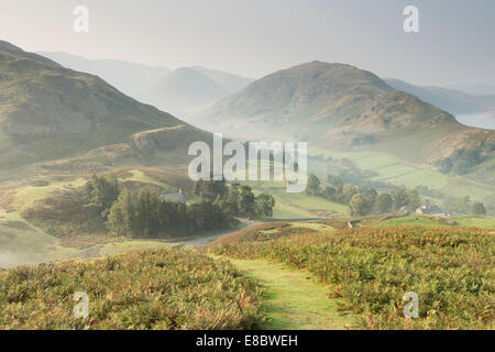 Vue depuis l'automne Hallin ont chuté au cours de l'église St Pierre, Martindale, Beda tête et la NAB, Lake District Banque D'Images