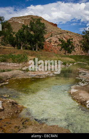 Des sources thermales à thermopolis dans le Wyoming avec accumulation de sédiments minéraux dans l'eau Banque D'Images