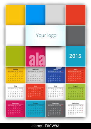 2015 Calendrier modèle vecteur conception avec carrés de fond style. Poster a3, format a4 proportion Banque D'Images